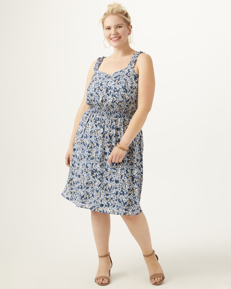 Front of 5'9" model wearing a plus size Marianne Sundress in Royal Blue / White by Meri Skye. | dia_product_style_image_id:274242